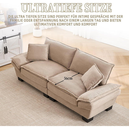 Modernes 2-Sitzer Sofa mit Polsterarmlehnen & Beinen (Khaki)