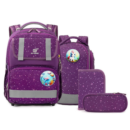 5-teiliges Schulranzen-Set Lila – Ergonomisch & Reflektierend