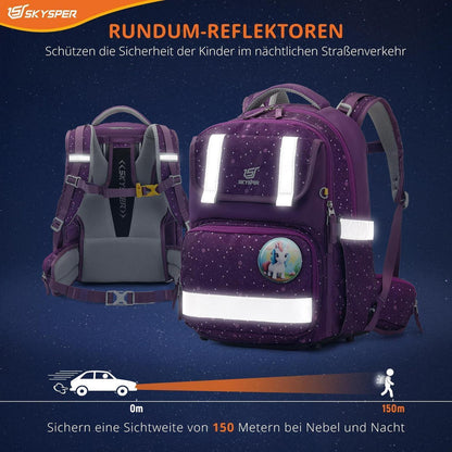 5-teiliges Schulranzen-Set Lila – Ergonomisch & Reflektierend