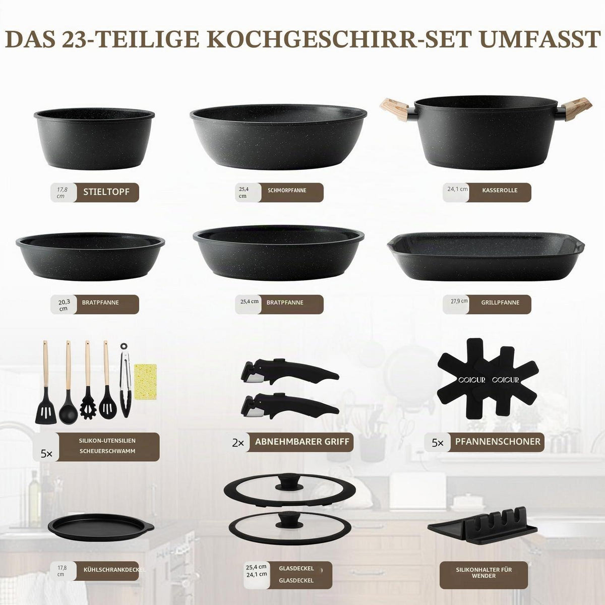 23-teiliges Keramik Topfset Antihaft – Kochgeschirr für alle Herde