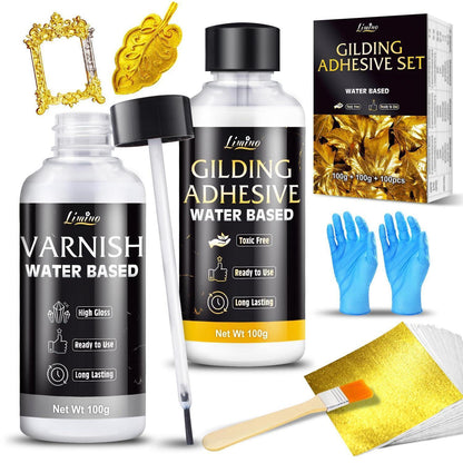 Blattgold Set zum Vergolden – 100 Blatt + Kleber & Lack