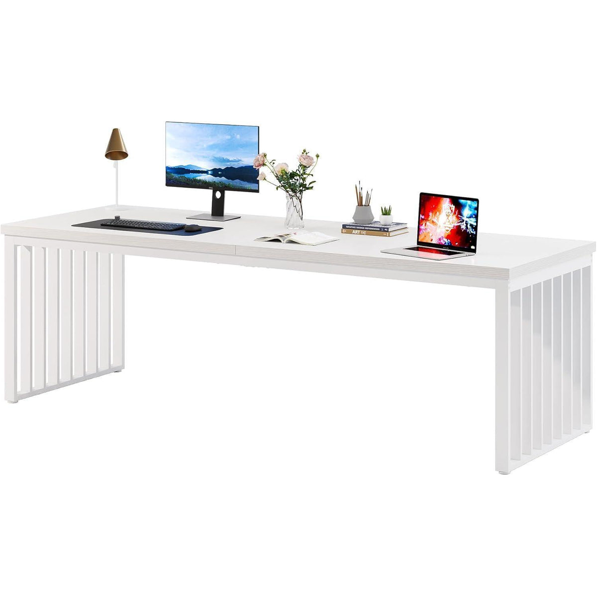 Großer Schreibtisch 180cm – Home Office PC Tisch mit Holzoptik