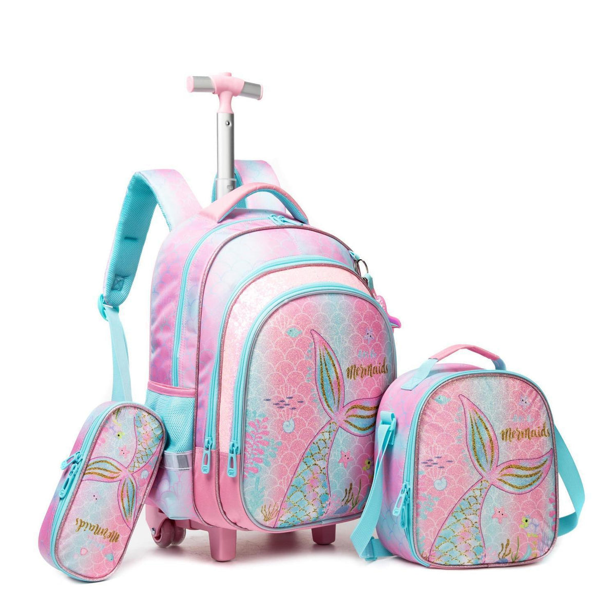 Rollrucksack Mädchen 6-8 Jahre – Rosa Meerjungfrau Set