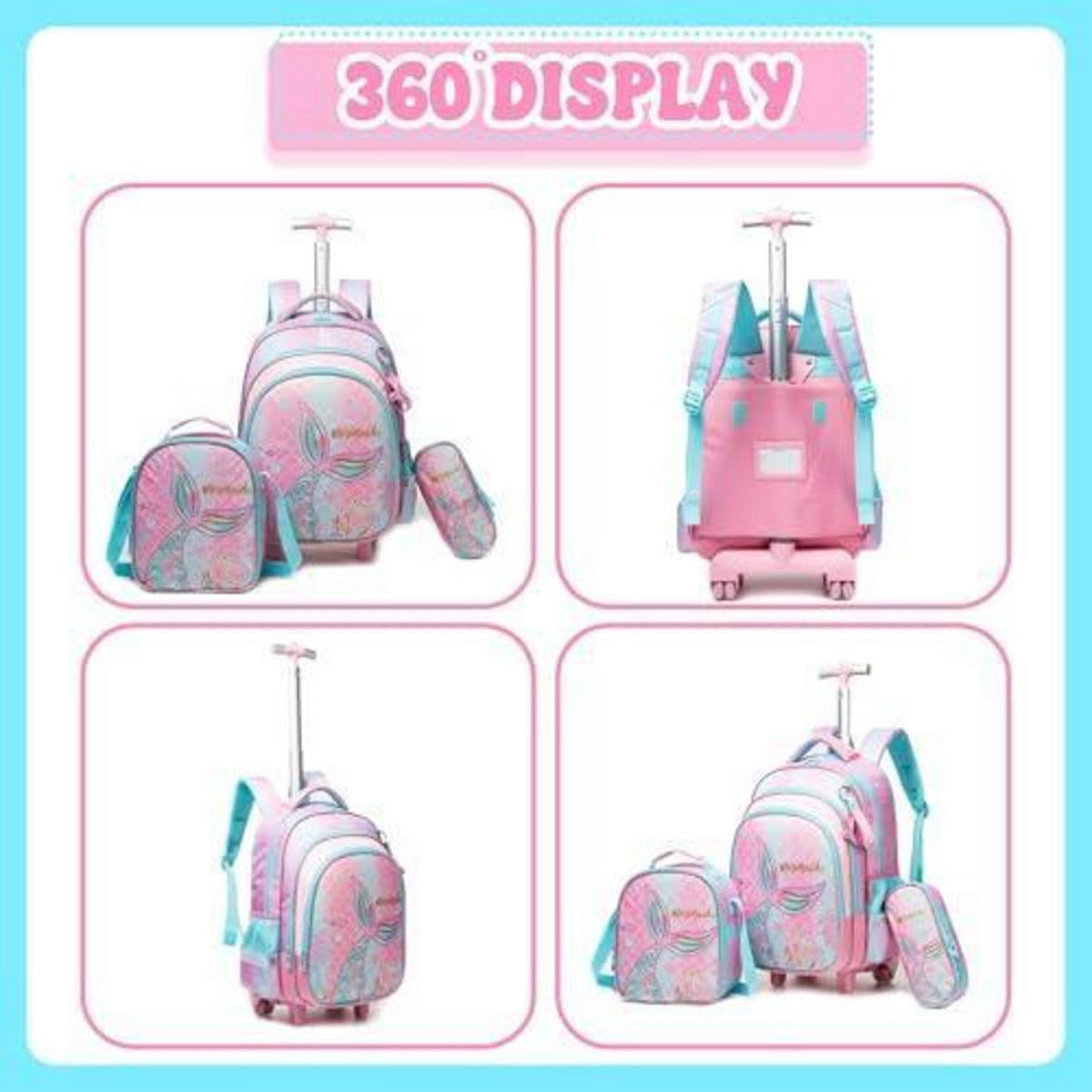 Rollrucksack Mädchen 6-8 Jahre – Rosa Meerjungfrau Set