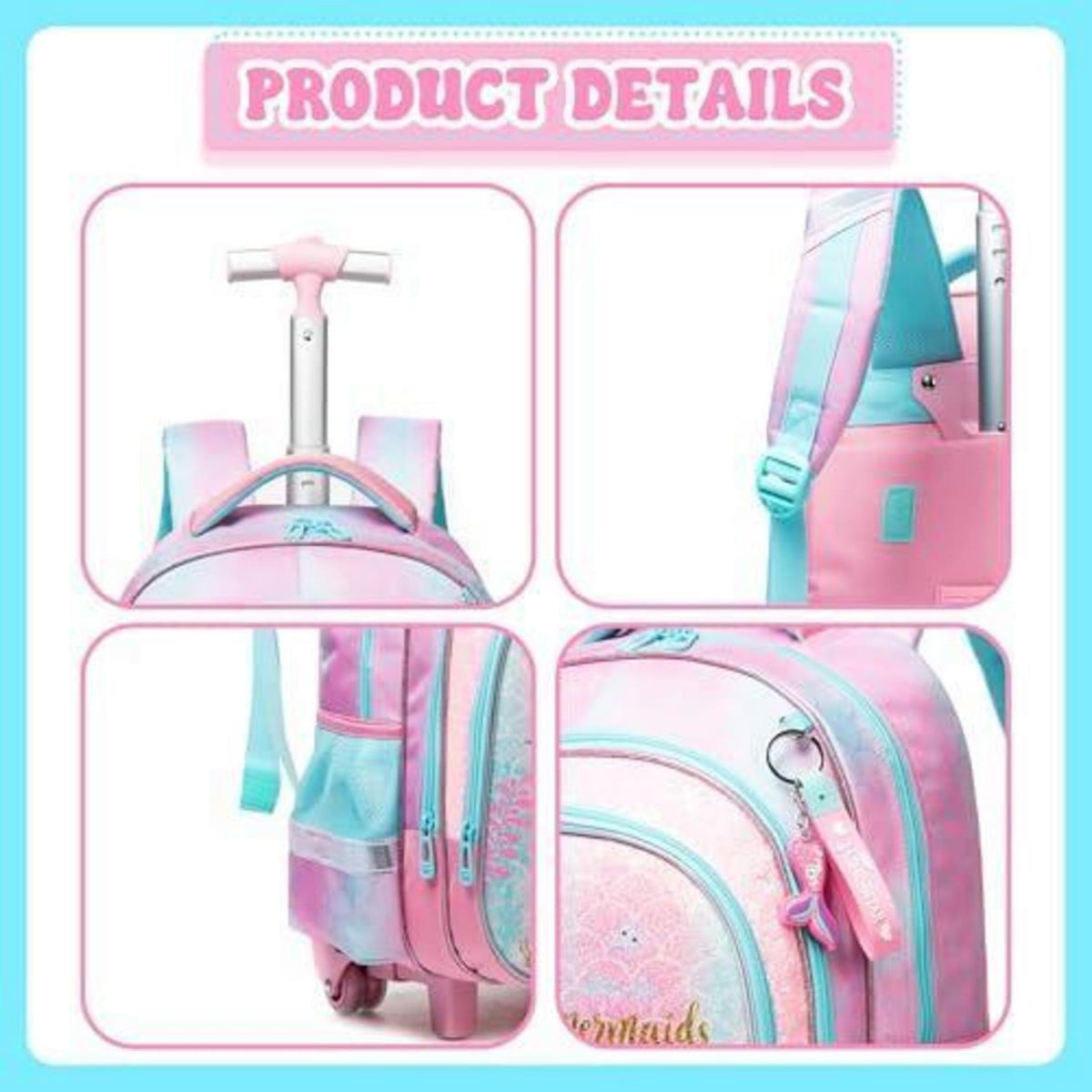 Rollrucksack Mädchen 6-8 Jahre – Rosa Meerjungfrau Set