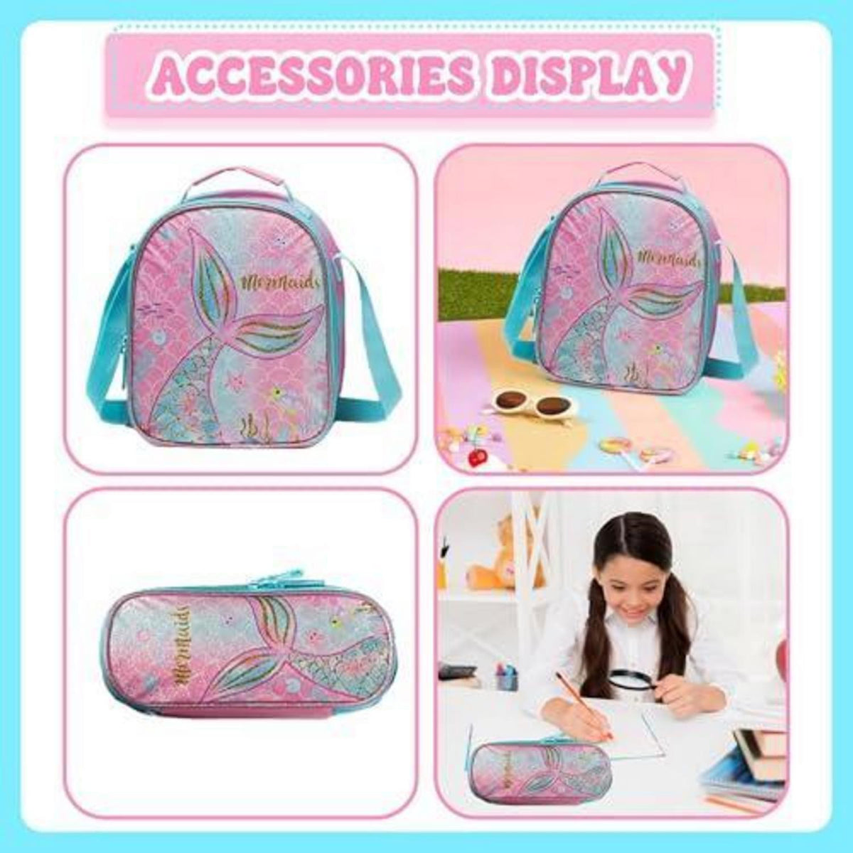 Rollrucksack Mädchen 6-8 Jahre – Rosa Meerjungfrau Set