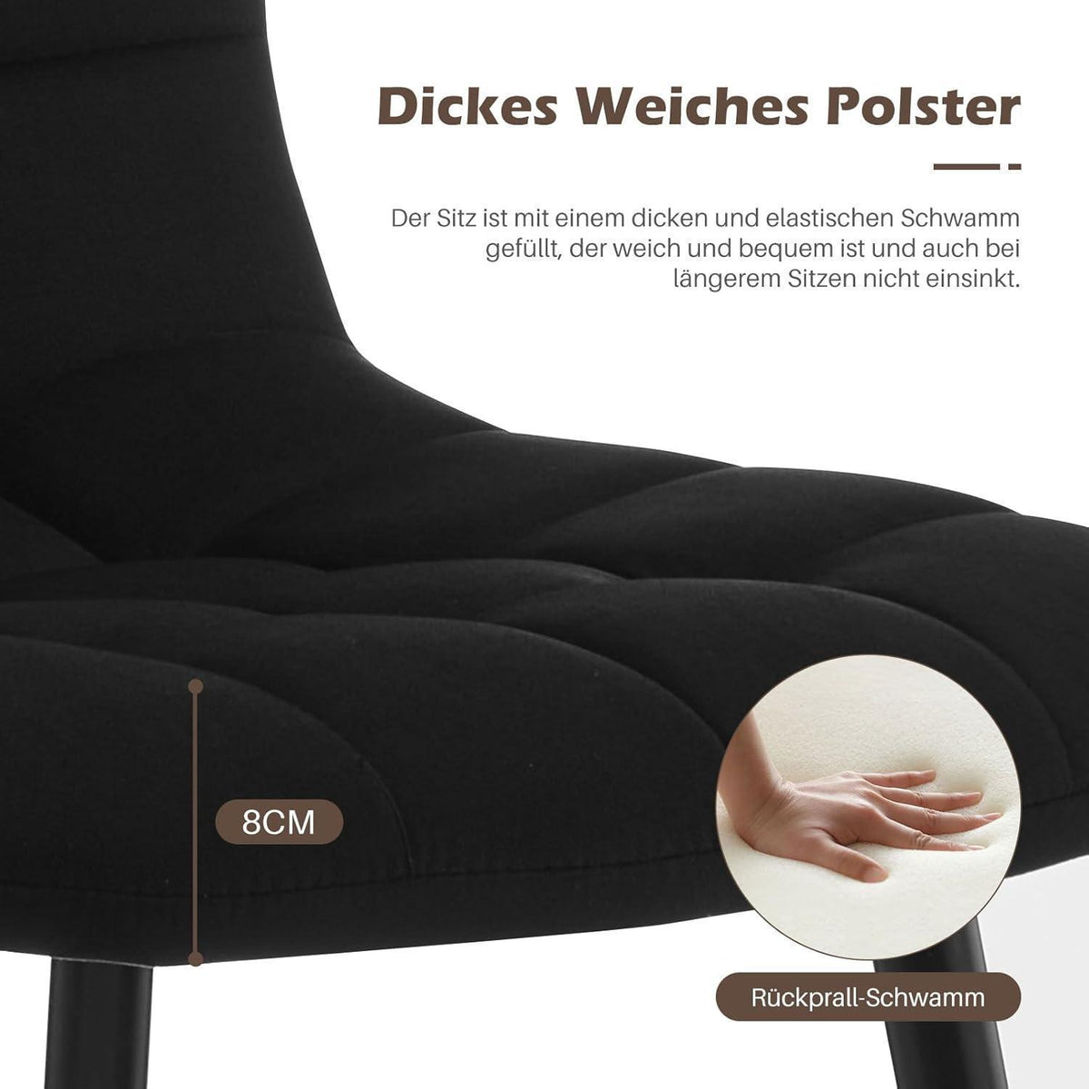 TUKAILAI Esszimmerstühle 2er-Set, Gepolsterte Samtstühle Schwarz