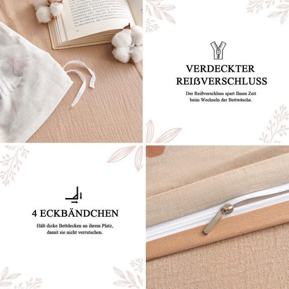 Dackel Bettwäsche Set 220x240 Baumwolle Khaki Sterne Muster