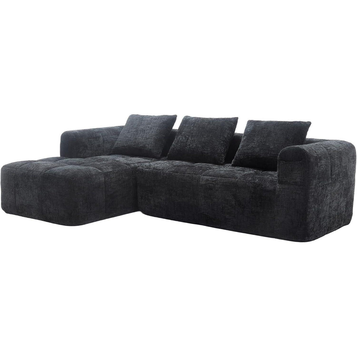 Modernes 3-Sitzer Sektionssofa mit Chaiselongue (Schwarz)