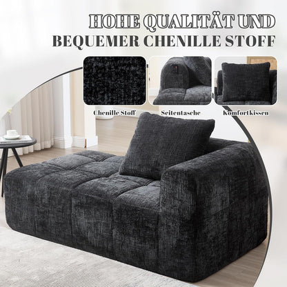 Modernes 1-Sitzer Sofa mit Chaiselongue & Kissen (Schwarz A)