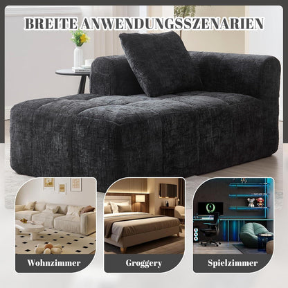 Modernes 1-Sitzer Sofa mit Chaiselongue & Kissen (Schwarz A)