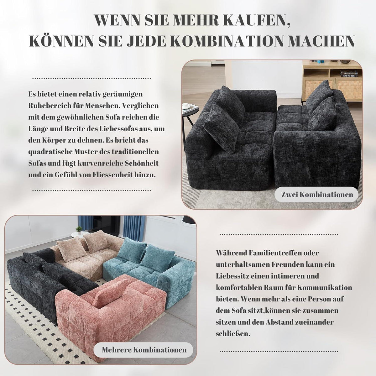 Modernes 2-Sitzer Polstersofa mit Chaise Lounge (Schwarz B)