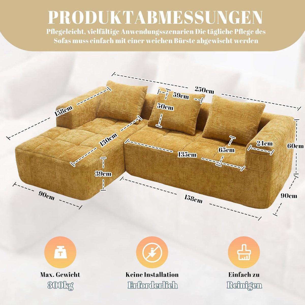 Modernes 3-Sitzer Sektionssofa mit Chaiselongue (Gelb C)