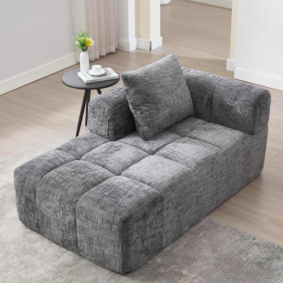 Modernes 1-Sitzer Sofa mit Chaiselongue (Grau) – Kein Aufbau