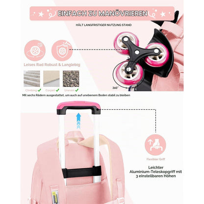 Schulrucksack Trolley Mädchen Rosa, 30L, Höhenverstellbar