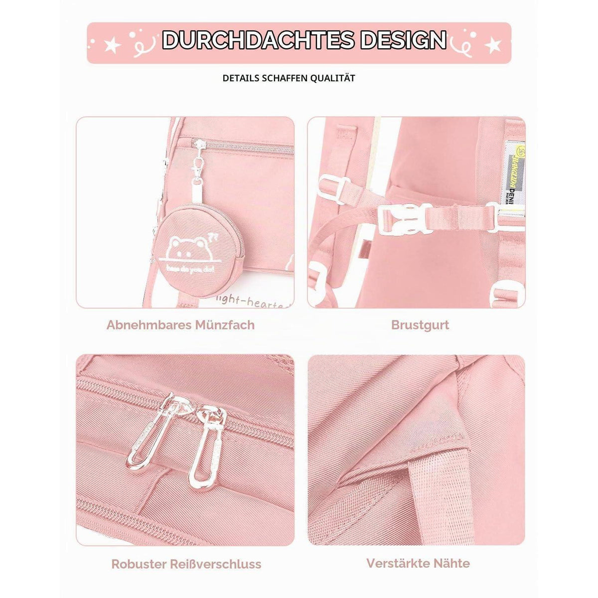 Schulrucksack Trolley Mädchen Rosa, 30L, Höhenverstellbar