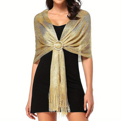 Glitzer Stola Damen mit Schnalle, Abendkleid Schal Gold