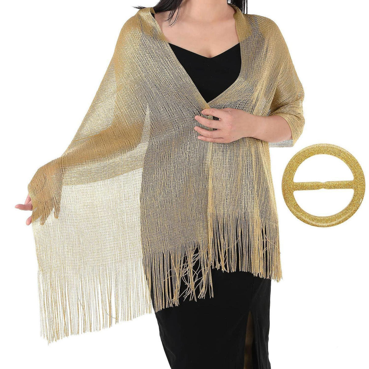 Glitzer Stola Damen mit Schnalle, Abendkleid Schal Gold