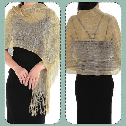 Glitzer Stola Damen mit Schnalle, Abendkleid Schal Gold