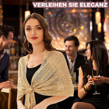 Glitzer Stola Damen mit Schnalle, Abendkleid Schal Gold
