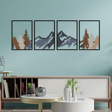 Metall Bergwandbild 4er Set – Gebirgswald Dekor