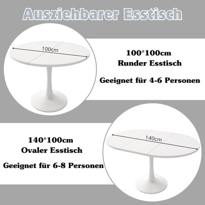 Ausziehbarer Esstisch Oval Weiß – Komfortabel & Platzsparend
