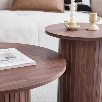 2er-Set Runde Couchtische mit Säulenfuß – Dunkelbraun