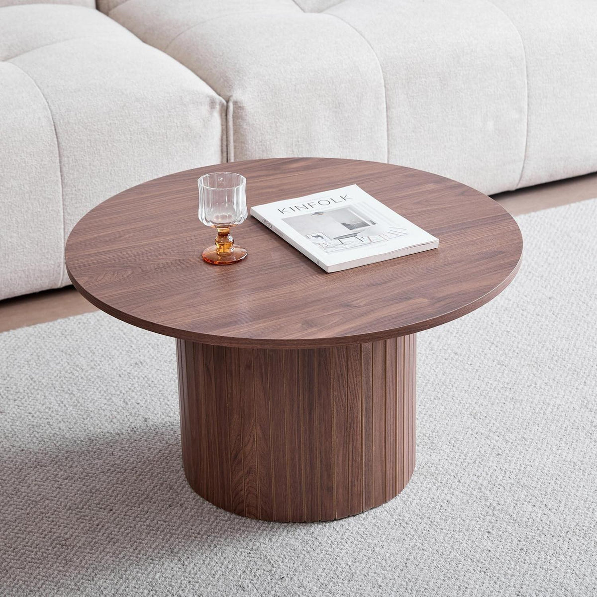 2er-Set Runde Couchtische mit Säulenfuß – Dunkelbraun