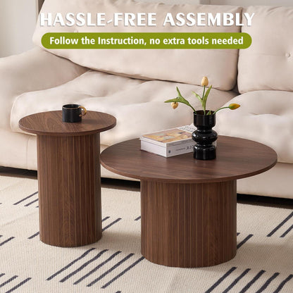 2er-Set Runde Couchtische mit Säulenfuß – Dunkelbraun