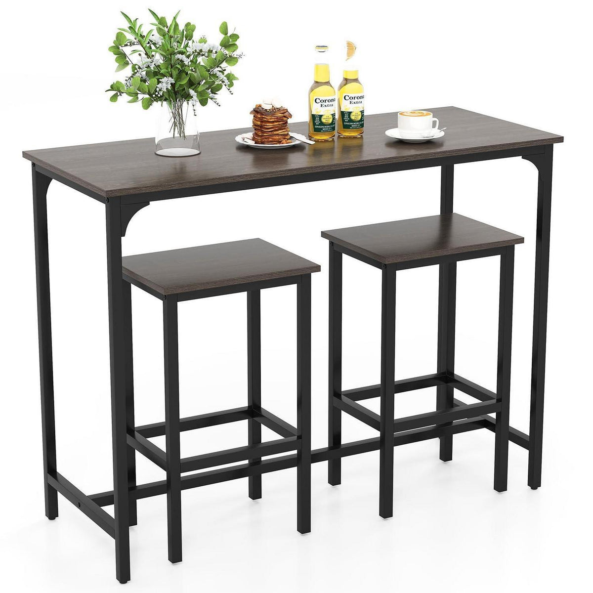 RELAX4LIFE Bartisch-Set mit Barhockern – Industrie-Design Grau