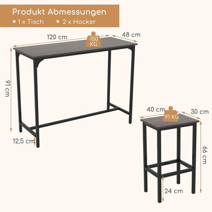RELAX4LIFE Bartisch-Set mit Barhockern – Industrie-Design Grau