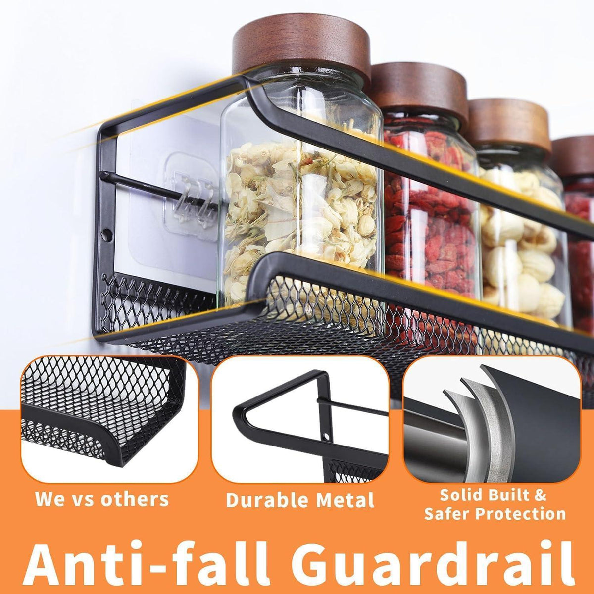 Gewürzregal 4er Set Schwarz Metall ohne Bohren