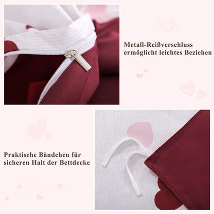 Bettwäsche-Set 155x220 Herzen Rosa Rot mit Kissenbezug