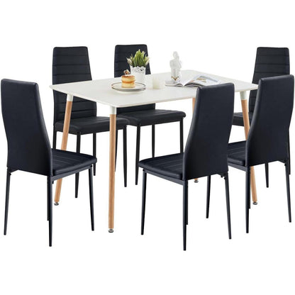 Essgruppen Set: Esstisch 110cm & 6 Esszimmerstühle Weiß/Schwarz