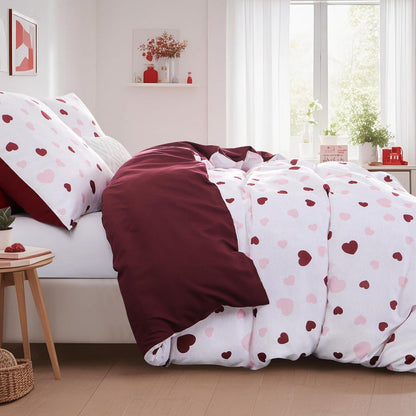 Bettwäsche-Set 220x240 Herzen Rot Rosa - 3-teilig Mikrofaser