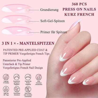 360 French Press on Nails Mandel Kurz – DIY Nagelset mit Ölstift