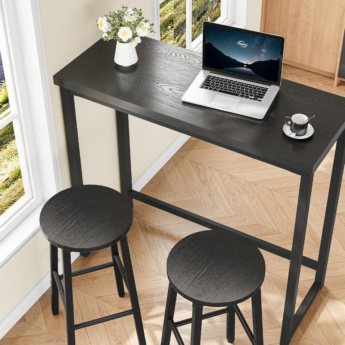 HOOBRO Barhocker 2er Set mit Fußstütze – Schwarz