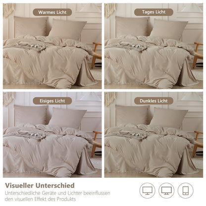 Baumwoll Bettwäsche Set 200x200 Beige | 3-teilig