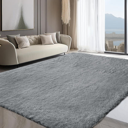 Hochflor Teppich Grau 240x300 - Flauschiger Wohnzimmerteppich Waschbar