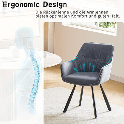 Drehbarer Esszimmerstuhl mit Armlehne | Grau | 4er Set