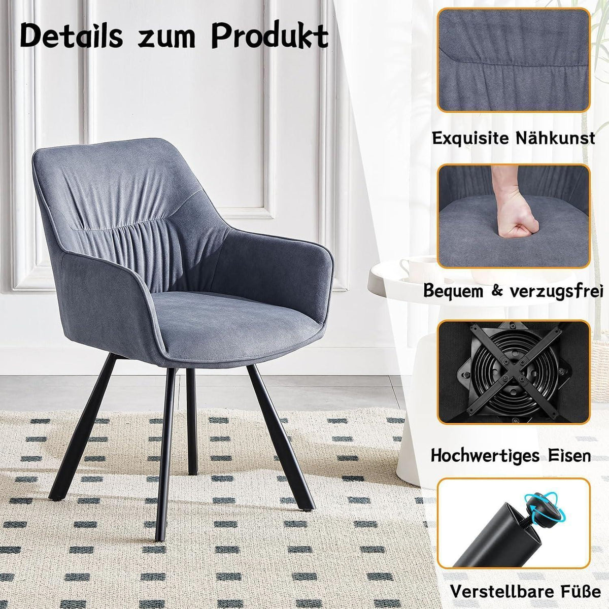 Drehbarer Esszimmerstuhl mit Armlehne | Grau | 4er Set