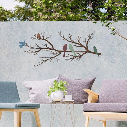 Metall Wanddeko Vögel auf Ast – Wandskulptur für Zuhause & Garten