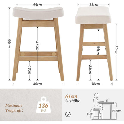Barhocker Set Beige - 2er Pack, 61cm, Stoff Sitzfläche