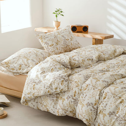 Bettwäsche-Set 220x240 cm Baumwolle Beige Ahornblatt Blumenmuster