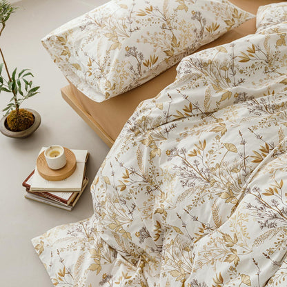Bettwäsche-Set 220x240 cm Baumwolle Beige Ahornblatt Blumenmuster