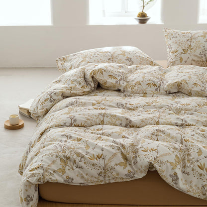 Bettwäsche-Set 220x240 cm Baumwolle Beige Ahornblatt Blumenmuster