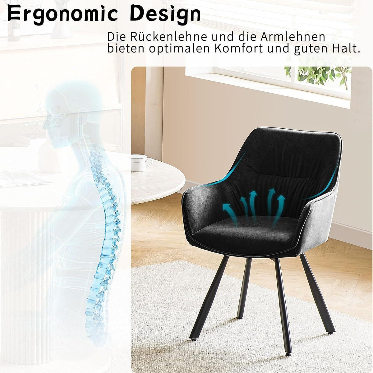 Drehbare Esszimmerstühle 4er Set mit Armlehnen & Kurzflor