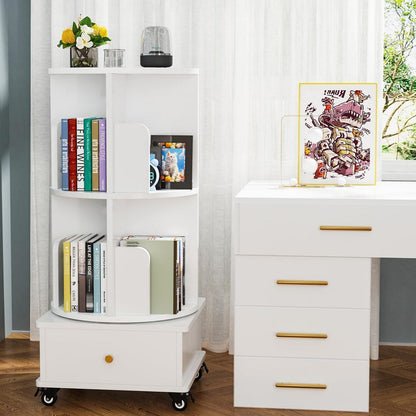 Drehbares Bücherregal mit Schubladen, 2 Böden, Weiß