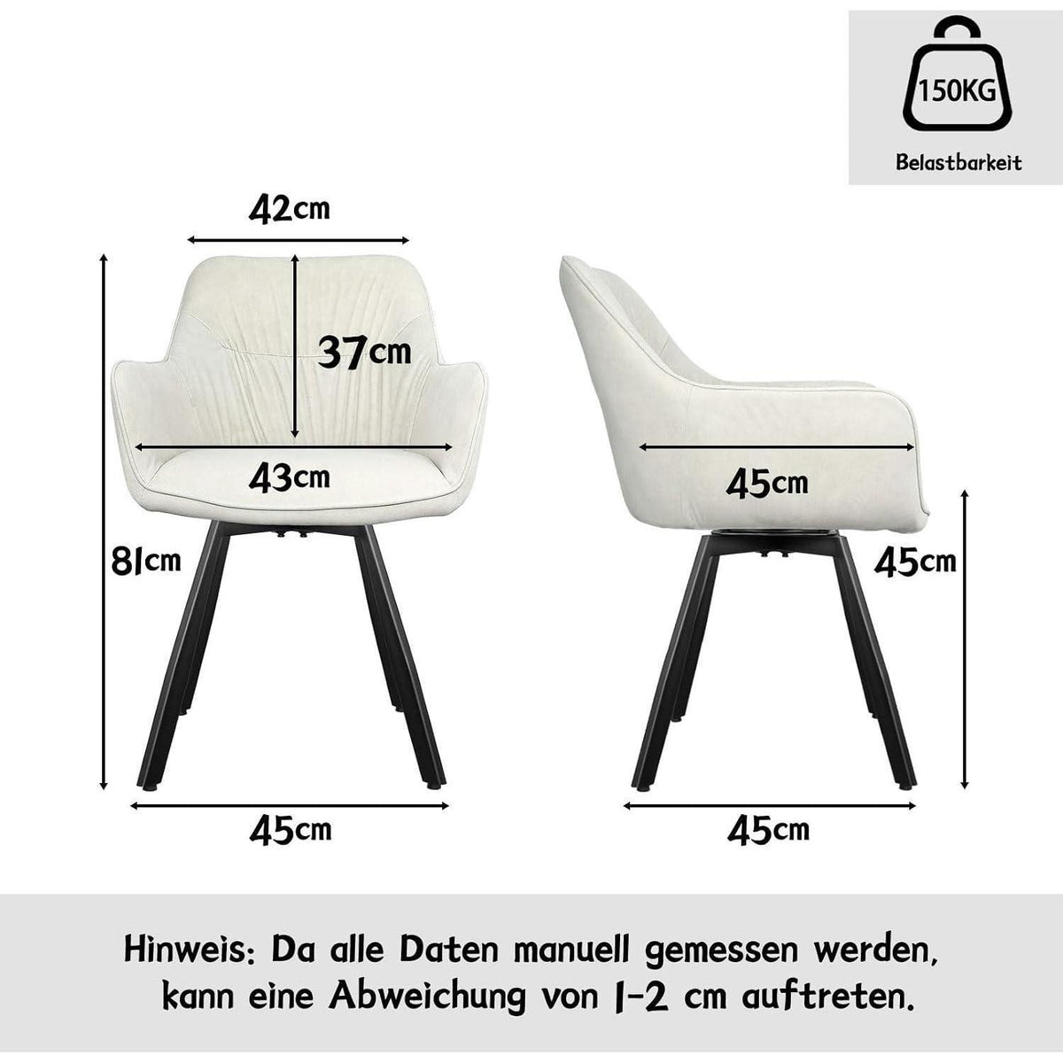 Drehbarer Esszimmerstuhl mit Armlehne, Beige 2 | Modern & Komfortabel