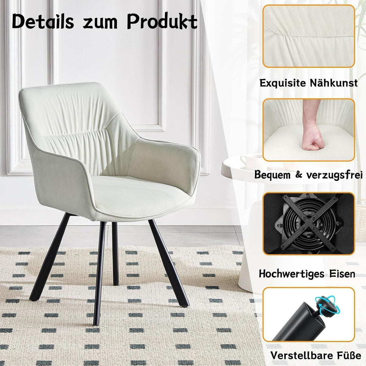 Drehbarer Esszimmerstuhl mit Armlehne, Beige 2 | Modern & Komfortabel